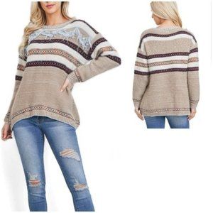 Boho Chunky Knit Sweater Pullover Nordic Oversized Grandpa by En Creme M/L